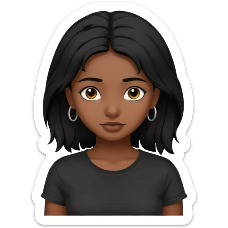 a pretty dark  indian bratz girl with messy dark black hair, wearing a black tee. sticker