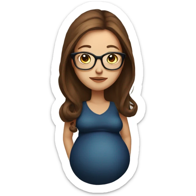Pregnant White woman with long brown hair and glasses sticker
