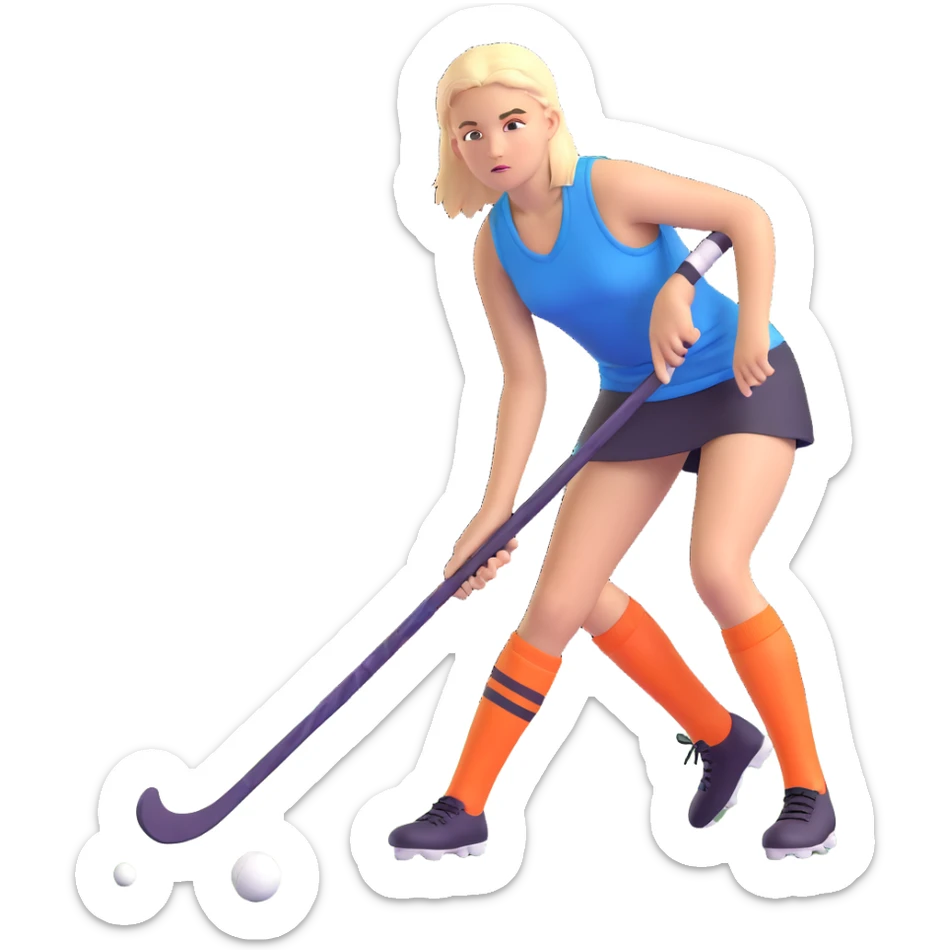 teen field hockey player, mid-game, focused look, athletic gear, clean background, bright colors sticker