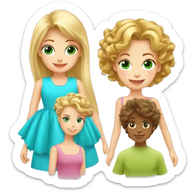 TRIO AVEC UNE FILLE AU cheveux mi-long blonde au yeux bleu + une fille avec les cheveux mi-long bouclé yeux brunc + une fille avec les cheveux legerement court ondulé avec les yeux vert  sticker