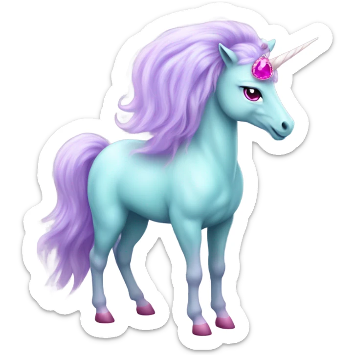 Pale lavender unicorn with bright pink hair and turquoise eyes with gemstone hooves  sticker