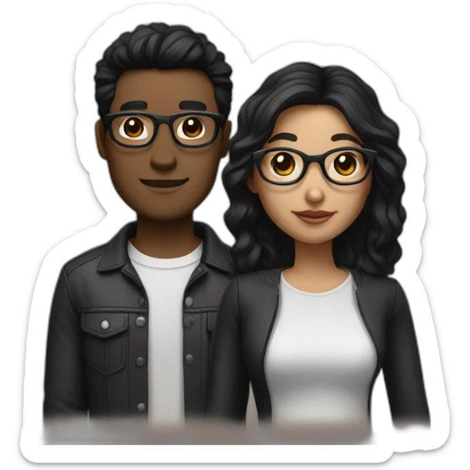 couple with white skin glasses and black hair and black eyes sticker