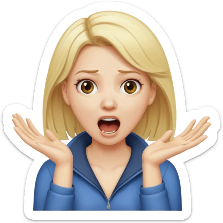 White girl with blonde hair with her hands around her neck screaming sticker