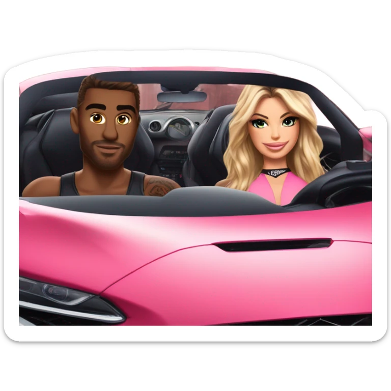 Photo of Victoria secret model driving in a sports car with a tattooed male model  sticker