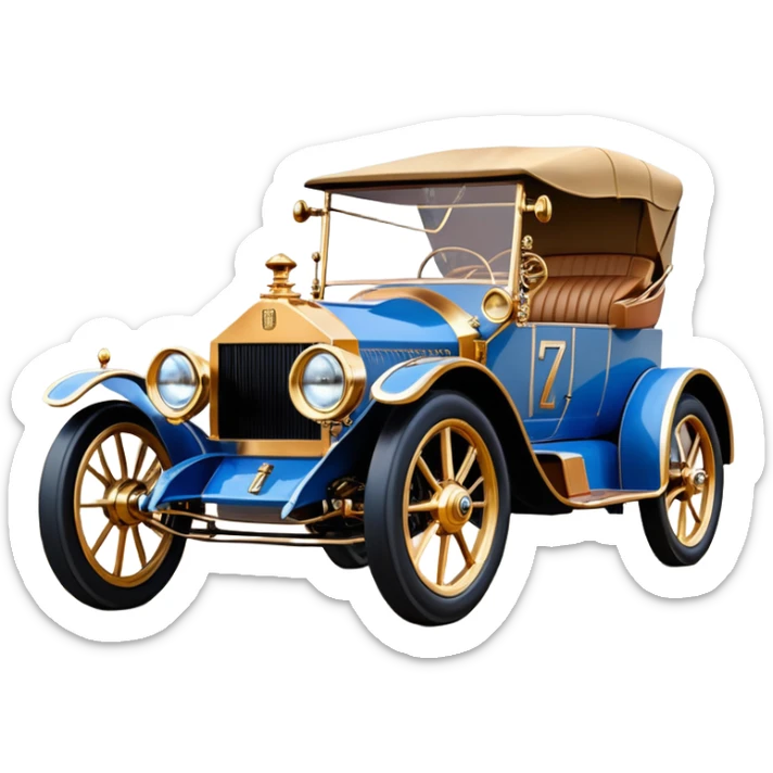  tarnished blue led C-3PO ghost buster 1927 delicately inlaid rosegold wood barrel accents Model-T bucket Rolls Royce efficiently powered by futuristic electric motors and batteries racing wheels while flying rapidly roughening terrain stable on strong agile advanced suspension and steering sticker