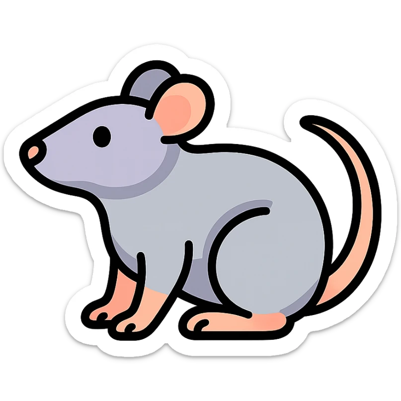 rat, symbol of the year in feng shui, Chinese eastern style, thin clean contours, soft rounded shapes, pastel palette #98B5BC, #B5B3C1, #C9A3C9, #E4C0CA, #F7DCD1, #F7C0AA, detailed shadows and highlights, soft lighting, transparent background, less cute, no decorative elements sticker