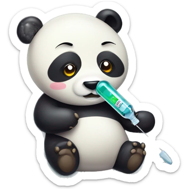 Ill Panda with fever Thermometer in mouth laying in bed sticker