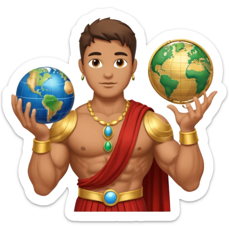 God of earth give a globe in his hand  across his body  give me more than half body  sticker