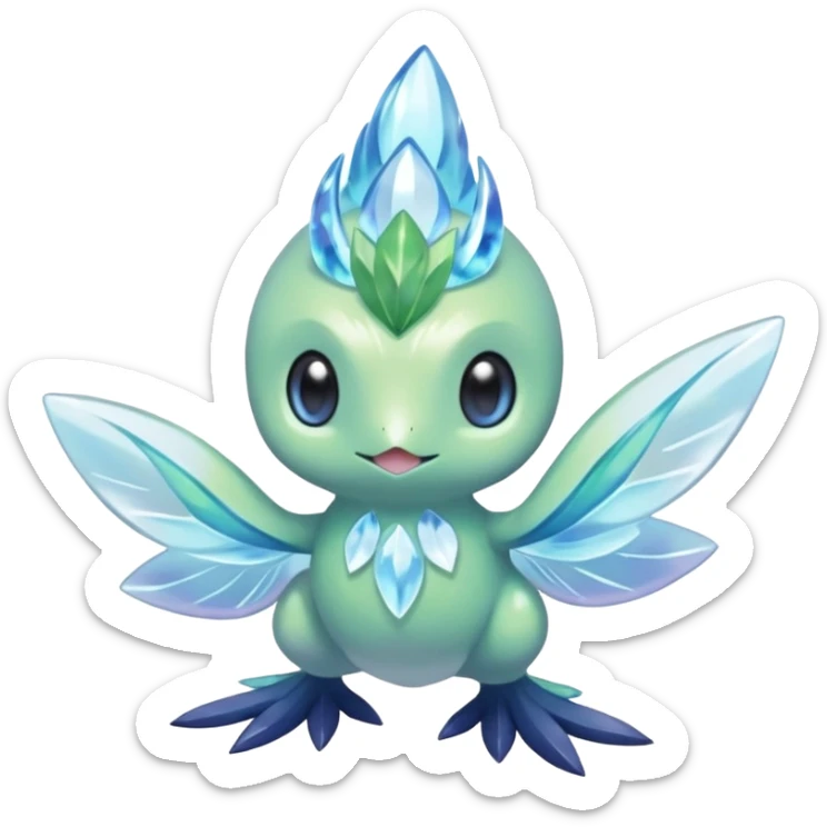 elemental icy floral ethereal glacial Axew-Rufflet-Brionne-Celebi-Pokémon-Fakémon-hybrid-creature sticker