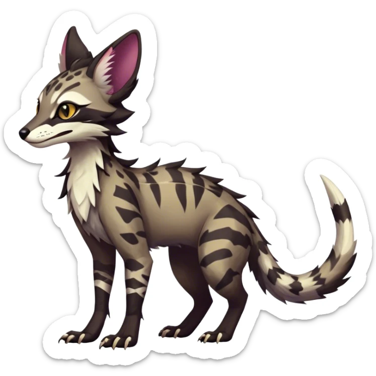 Feral Rare Fantasy dark vibrant Vernid-Sergal-Genet-Trico-species by LiLaiRa, random markings, tufted ears, full body, 4 legs sticker
