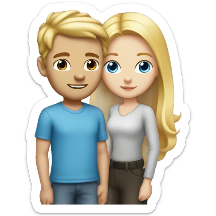 Girl with blonde hair blue eyes standing with a guy with reddish hair and blue eyes  sticker