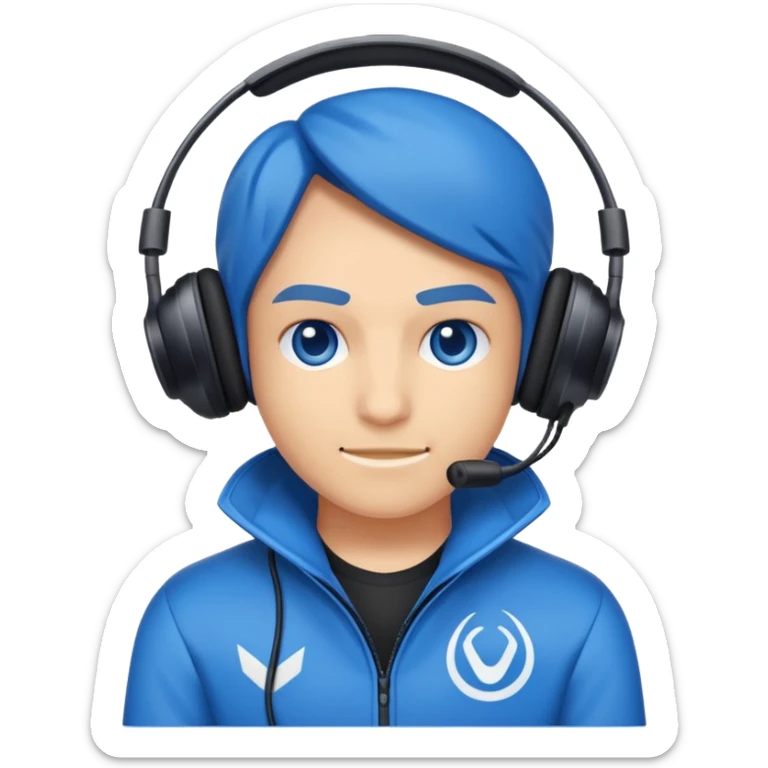 Créame un personaje de Blu strike tipo gamer con audífono y resolución HD sticker