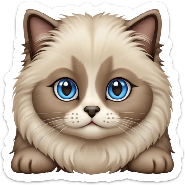 cinematic-adorable-fluffy-brown-seal-ragdoll-cat-portrait-emoji,-head-tilted-cutely-with-big,-sparkling-blue-eyes,-soft-brown-seal-colored-fur-with-darker-points-on-the-ears,-face,-and-paws,-simplified-yet-irresistibly-adorable-features, sticker