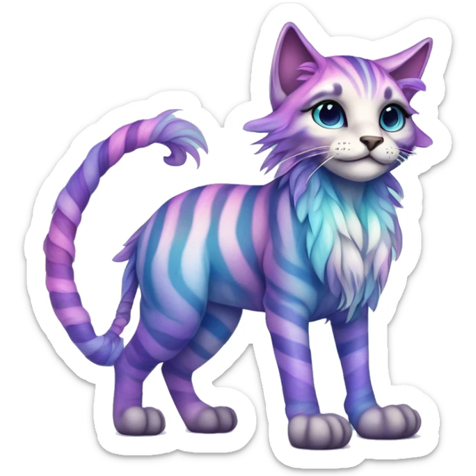 Colorful pastel vernid fantasy creature LiLaiRa Kamirah Falvie whiskers paws full body purple blue gradient stripes braided tail feline sticker