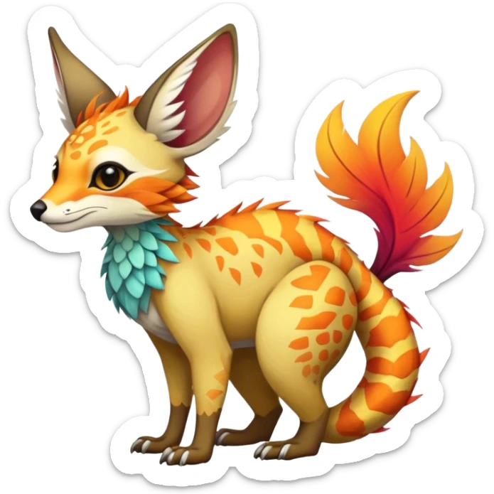Feral Rare Fantasy vibrant colorful tropical Vernid-Trico-species by LiLaiRa, random markings, tufted tail, tufted ears, full body sticker