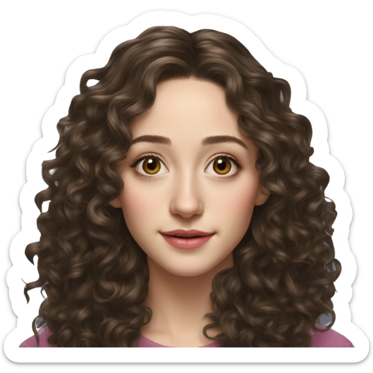 Emmy Rossum Teenager long curly hair, hyperreal photoreal sticker
