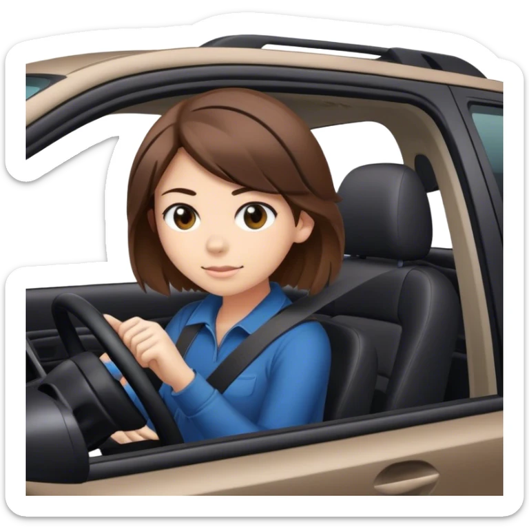 Girl with brown hair driving a black Subaru outback  sticker