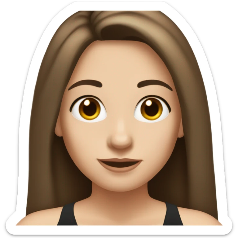 Middle age girl with long brown hair and fair skin wearing a black halter top hazel eyes and long lashes sticker
