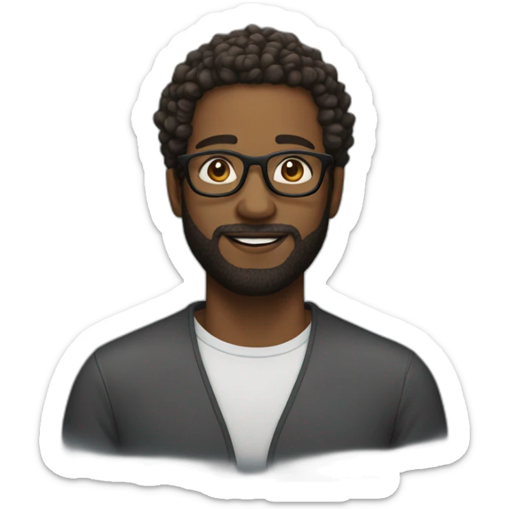 black man with a beard and glasses, with faded hair curly, brown eyes sticker