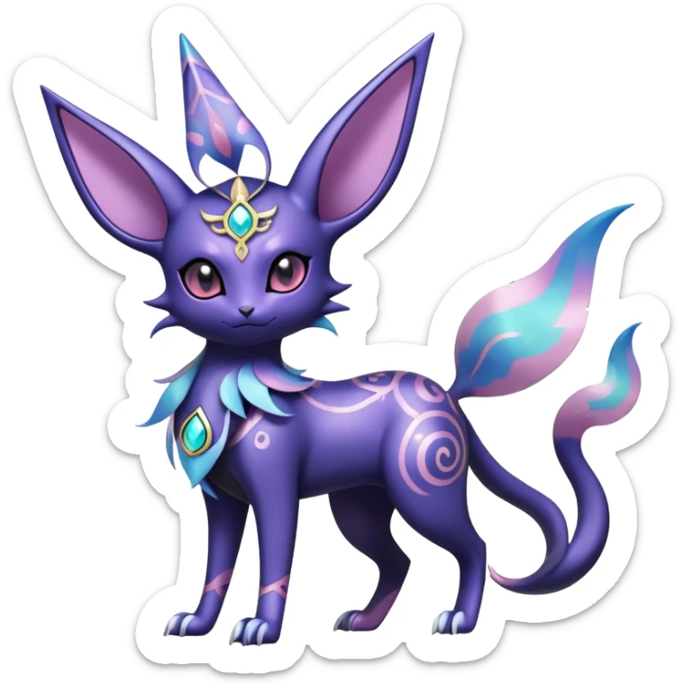 Shiny Exotic Badass Ethereal Royal Mysterious Gothic Noibat-Espeon-Umbreon-Sylveon-Pokémon-Fakémon-hybrid-creature (full body) with random pattern-markings sticker
