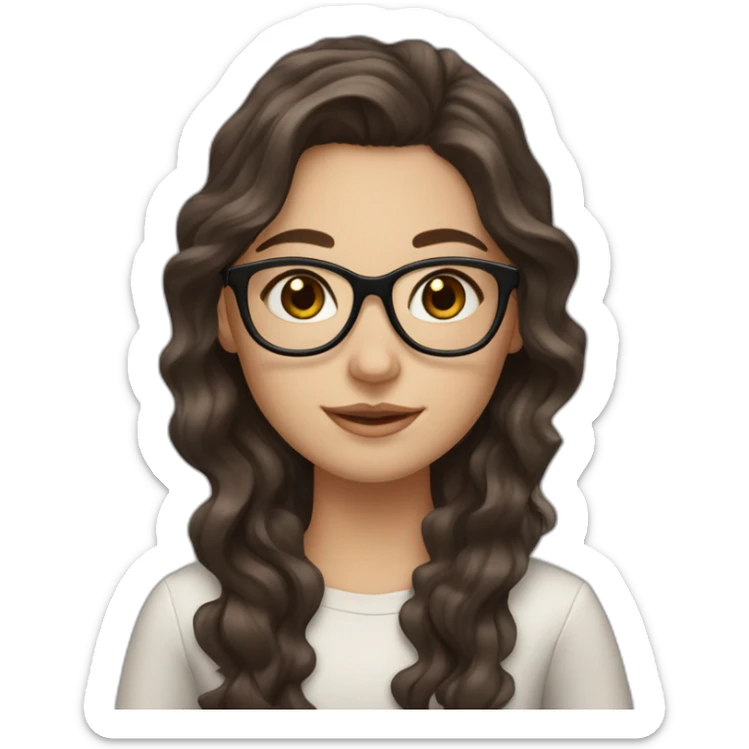 White Girl with wavy dark brown long hair, brown eyes and glasses sticker