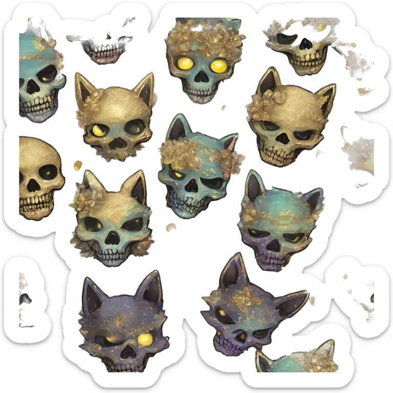 iridescent kintsugi fluffy zombie black brown gold dog fox head zombie skull skeleton gold mechanical nebula galaxy stars colorful flowers fairy lights vintage zombie sticker