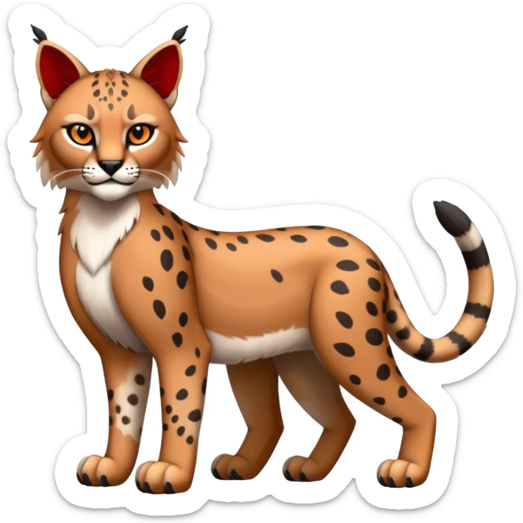 Cute cool black red white grey bobcat-lynx-cheetah-caracal-animal-hybrid-Fakemon full body sticker