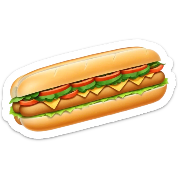 Banh Mi Cinematic Realistic Banh Mi Sandwich Dish Emoji, depicted as a simple, small baguette filled with fresh ingredients, rendered with crisp textures and vibrant, inviting lighting. sticker
