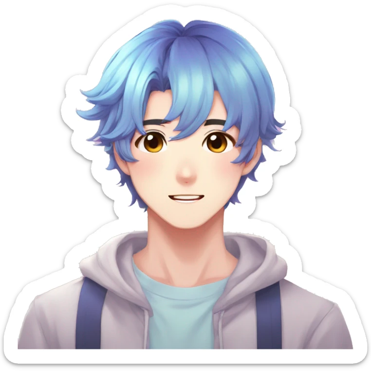 Gorgeous anime style shojo man with blushing face aesthetic and pretty colorful shiny gradient pastel hair trending style sticker
