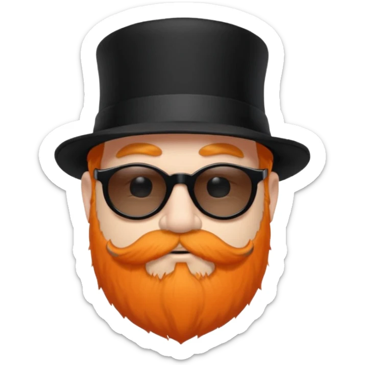 dwarf with a beard, a hairy body black sunglasses and a black top hat on his head. He also has a black tie on his chest. His nose is orange and his skin is pale white. sticker