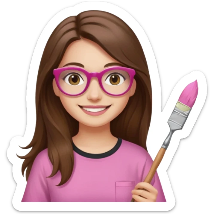 Painting women. smilling   Long hair,  lunette peinture top pink, pinceau sticker