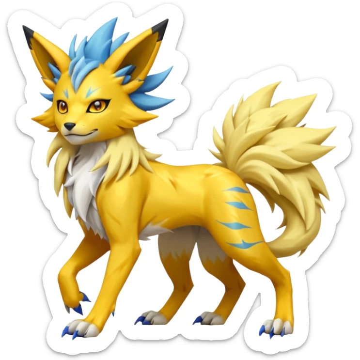 Feral Solgaleo-Jolteon-Renamon-Zeraora-Vernid-fusion-hybrid-creature, full body  sticker