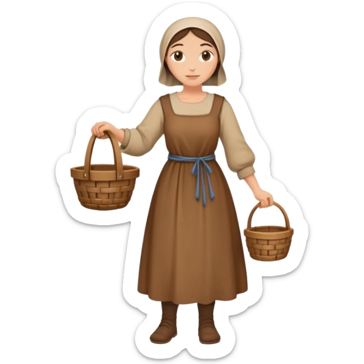 Full body of female medieval peasant in simple dress carrying basket sticker