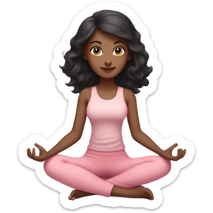 Black short hair and brown eyes yoga beautiful girl in light pink pink pink clothes sitting on a yoga mat sticker