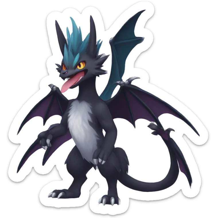 Edgy Cool Fluffy Nargacuga-Noivern-Pokémon-fusion-cat Full Body sticker