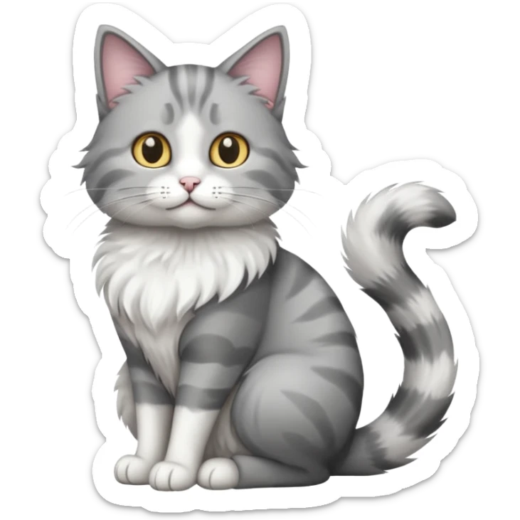 a grey and white cat sitting regally sticker