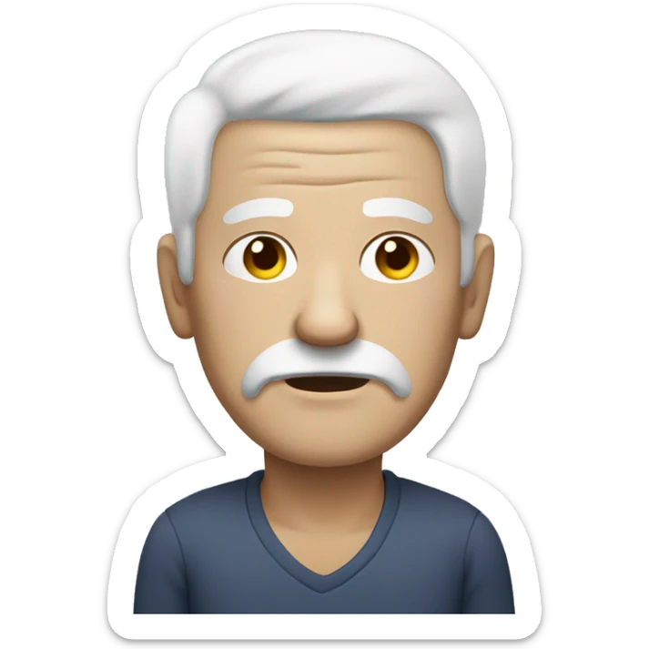 old man with white hair and no facial hair and sleepy round facw sticker