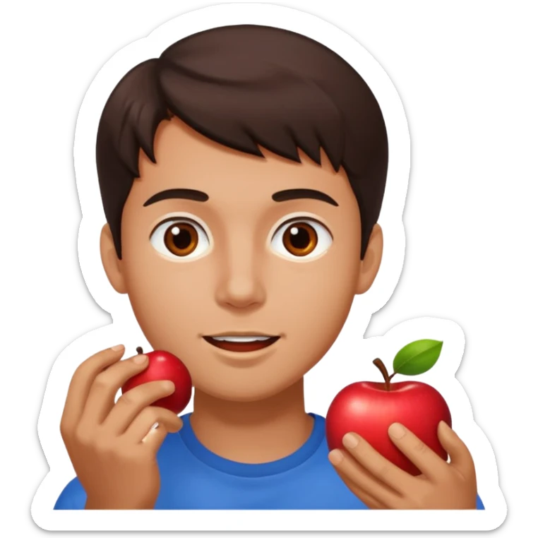 I want you to create an emoji of a spanish sergeant,  He should be a young guy with dark brown hair, brown eyes, his skin color like he’s tan and he’s eating an apple  sticker