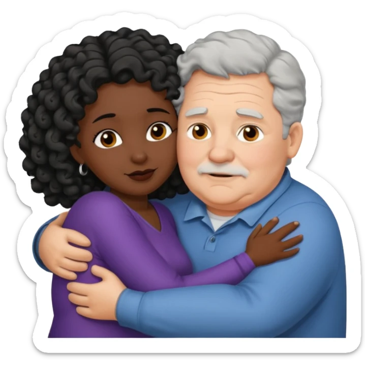  Old White  fat man no hiar hugging dack skin curly hair woman sticker
