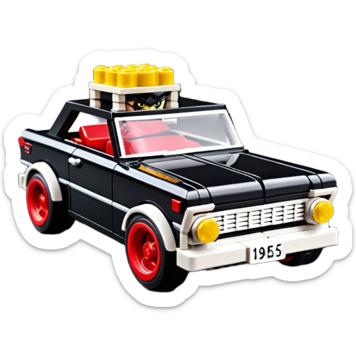 Catwoman’s futuristic black metallic 1965 Chevy Nova SS street rat rod Lego retro modded sticker