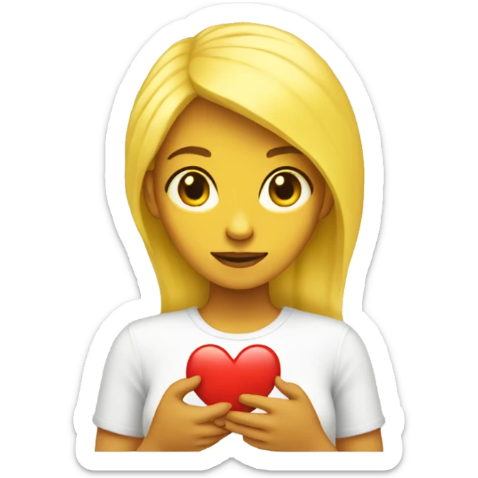 yellow skin yellow hair woman holding in her hand heart sticker