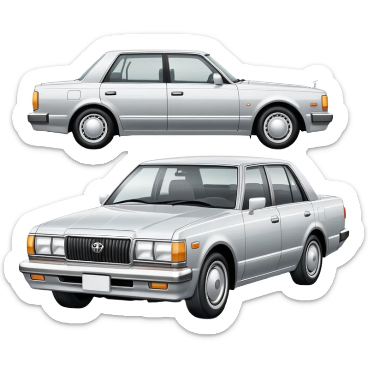 Toyota Crown sedan from the 1980s, boxy design, classic Japanese car sticker