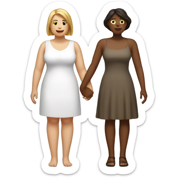 Brown heavy sent woman, and a skinny white woman holding hands  sticker