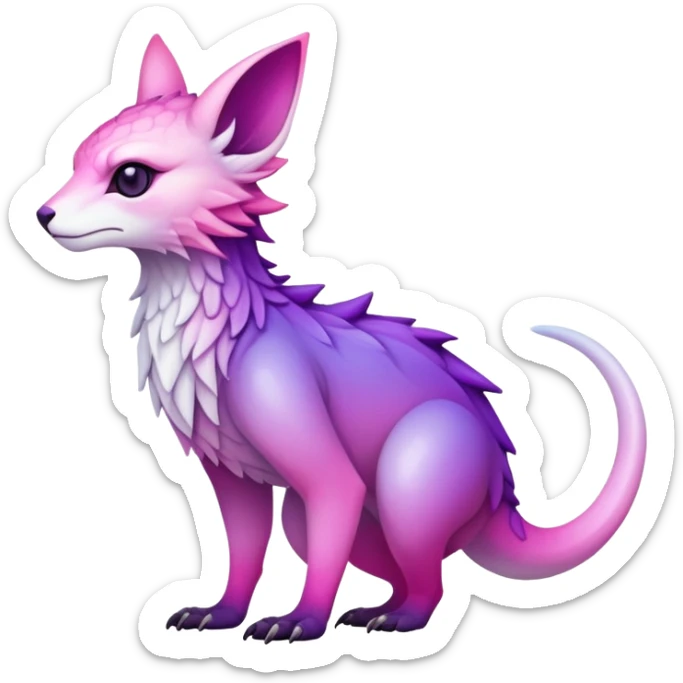 Cool Edgy Purple-pink-white-gradient ethereal badass Fionbri-Vernid-Trico-animal-creature full body sticker