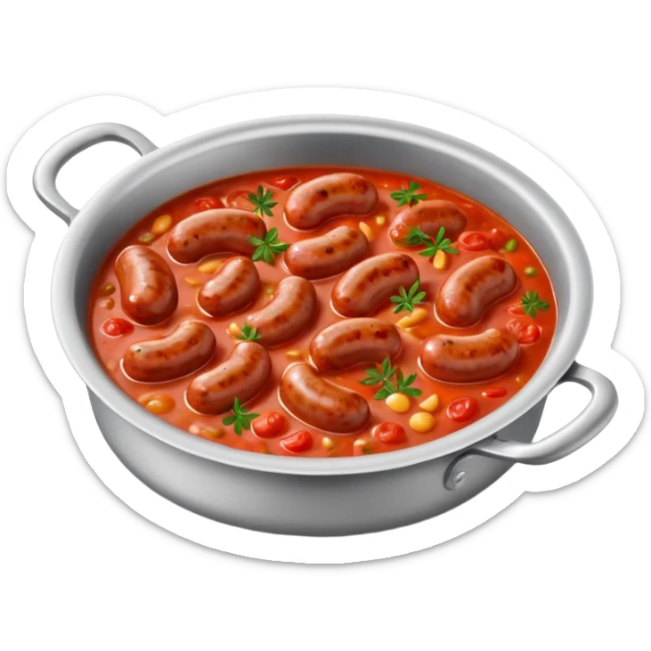emoji of Rougail saucisse meal. Typical Reunion island meal. Sliced sausage in tomato sauce with thym  sticker