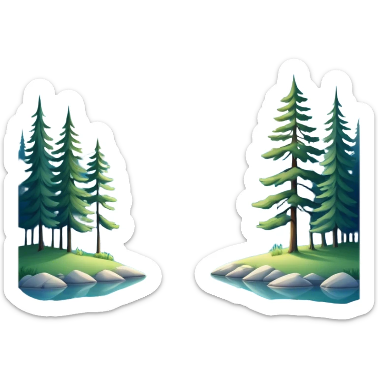 Cinematic Realistic Lake Emoji, Calm and reflective, with clear blue waters mirroring the surrounding landscape, framed by tall trees and grassy shores. The sunlight sparkles on the water’s surface while birds and animals play at the edge. Soft glowing outline, capturing the essence of peaceful serenity in a tranquil lake. sticker