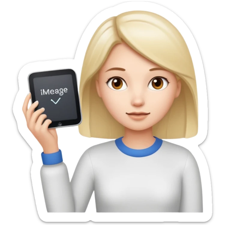 Make an emoji of a girl (no glasses) who is teaching how to use iMessage on a board sticker