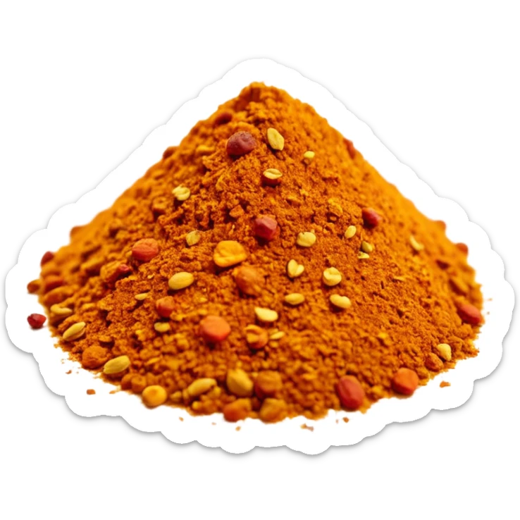 Ras el Hanout spice, small mound, golden amber reddish-brown orange, fine grainy, colored specks, dry, clean 3D style, optimized for emoji size sticker