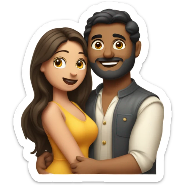 Curvy brunette woman flirting with Indian man  sticker
