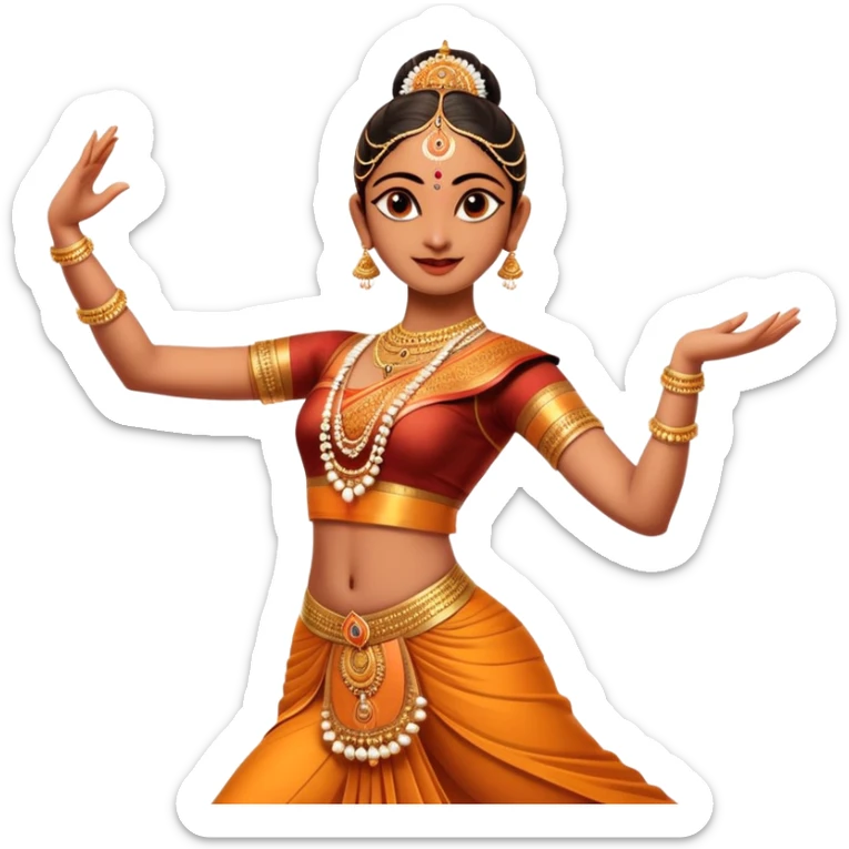 cinematic-realistic-bharatanatyam-dance-emoji,-depicted-as-an-elegant-classical-indian-dance-performance-with-graceful-poses,-intricate-costumes,-and-expressive-hand-gestures,-rendered-with-rich-textures-and-warm-dramatic-lighting, single dancer sticker